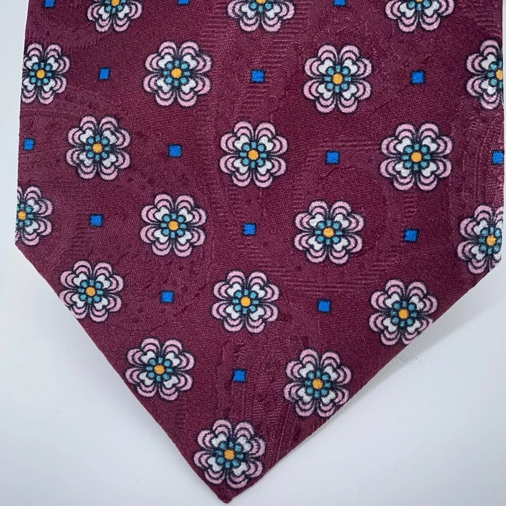 Eton Tie Mens One Size Maroon Floral‎ Silk Luxury Classic Necktie Italy Made